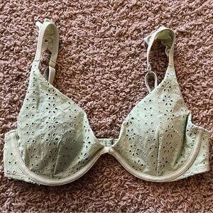 Hollister Green Bikini Top with Floral Eyelet Detailing